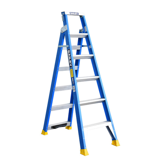 BAILEY - Dual Purpose Stepladder Heavy Duty Fibreglass with V-style Rung Pole Support Multi Purpose Riveted 150kg