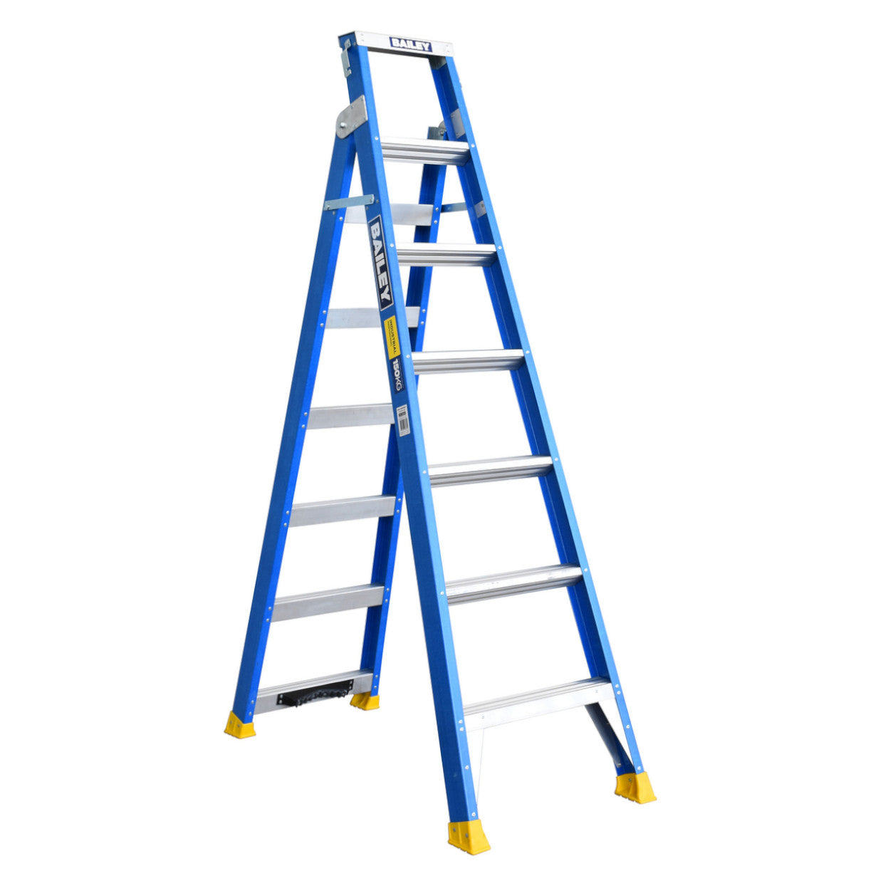 BAILEY - Dual Purpose Stepladder Heavy Duty Fibreglass with V-style Rung Pole Support Multi Purpose Riveted 150kg