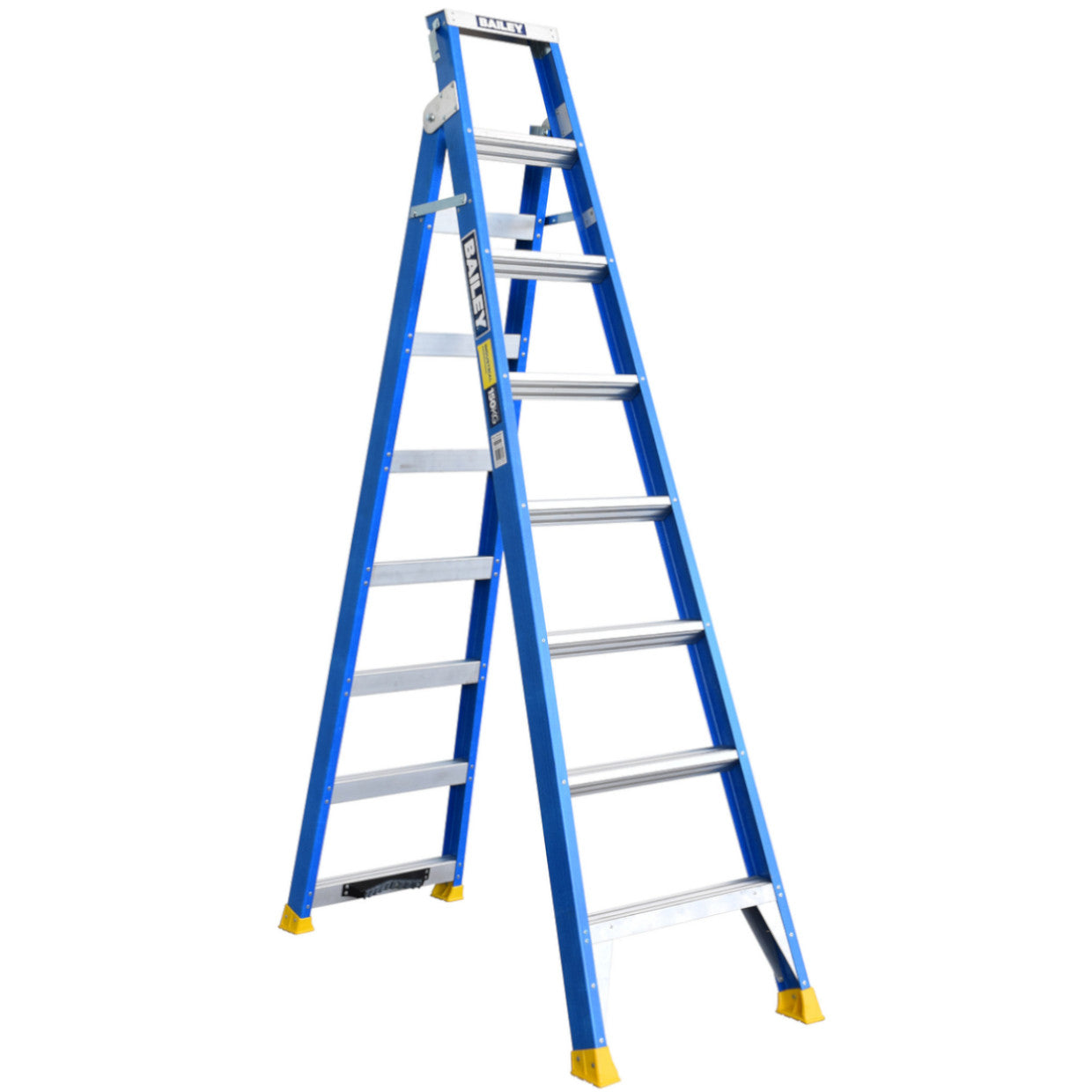 BAILEY - Dual Purpose Stepladder Heavy Duty Fibreglass with V-style Rung Pole Support Multi Purpose Riveted 150kg