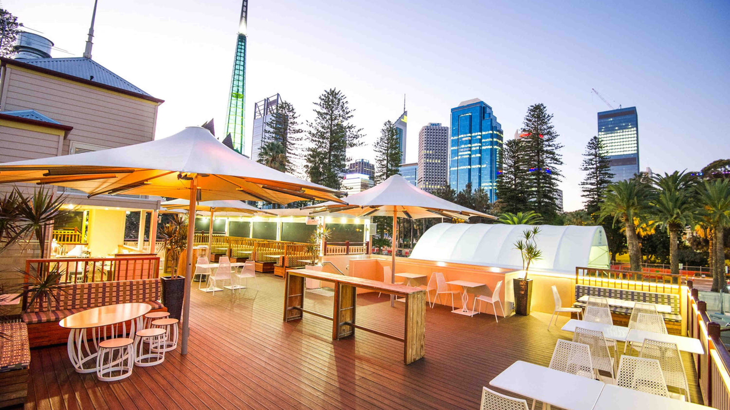 Trex Transcend Spiced Rum composite decking with Perth skyline